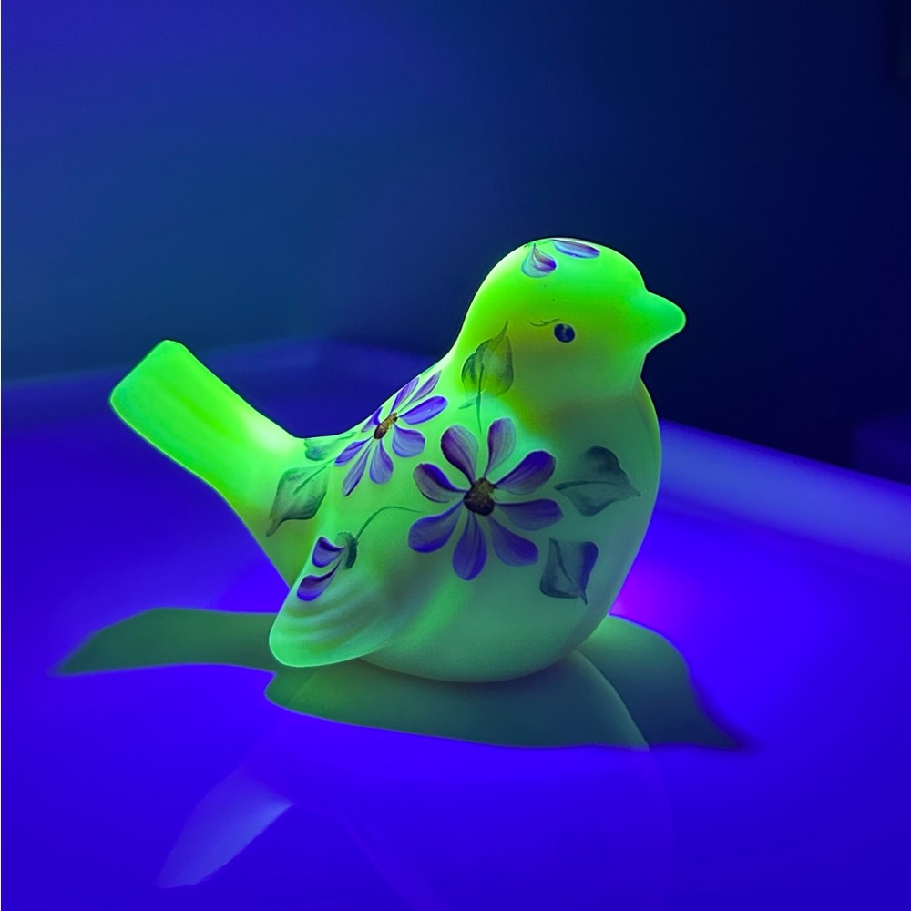 Vintage Fenton Glass Burmese Hand Painted Bird Signed by Artist T Kelly